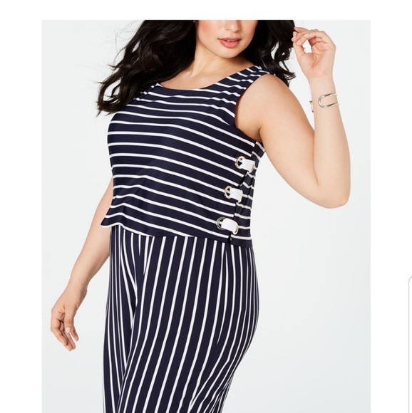 NY Collection Striped Side-Lace-Up Jumpsuit - Picture 2 of 3